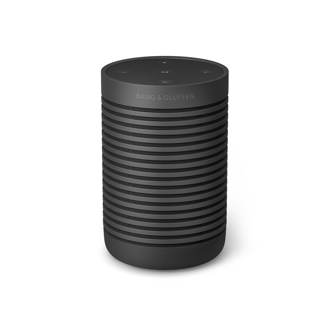 Beosound Explore în finisaj Black Anthracite, pe fundal neutru.