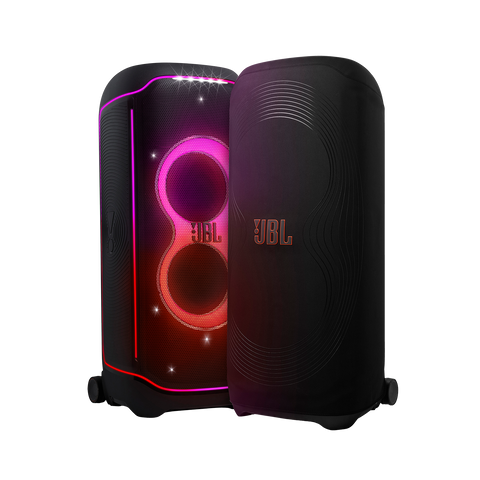 Калъфът JBL PartyCover Ultimate до JBL PartyBox Ultimate със светлини
