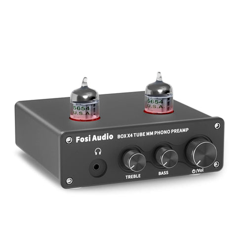 Fosi Audio Box X4, cu panoul frontal, comenzile și carcasa vizibile