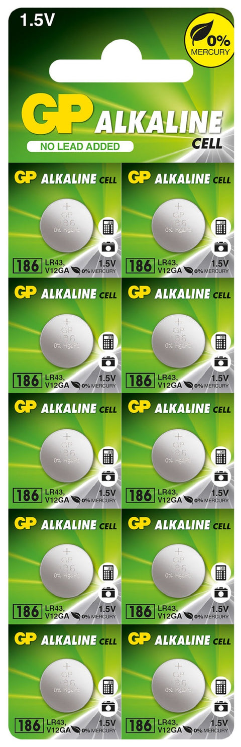 Baterii GP Alkaline CELL 186, LR43, AG12, 1.5V, blister 10 buc