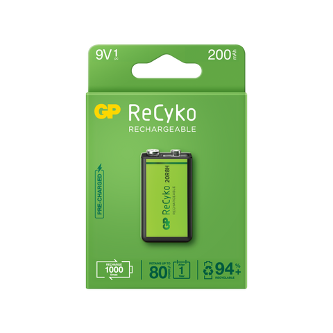 Baterii reincarcabile GP ReCyko 9V 200mAh, ambalaj reciclabil 1pcs