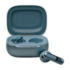 Слушалки JBL Live Flex 3, цвят син, отворен калъф и слушалка до него