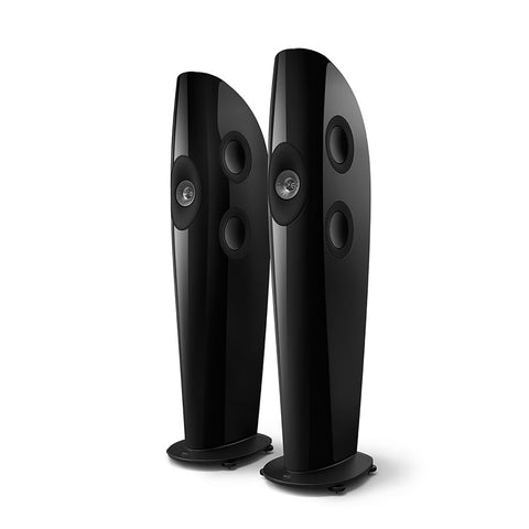 KEF Blade Two Meta, finisaj Piano Black / Grey, vedere din față și lateral