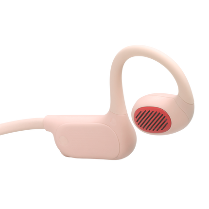 Детски open-ear слушалки JBL Junior Free в цвят праскова, детайл на open-ear говорителя
