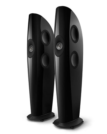 KEF Blade One Meta, finisaj Piano Black / Grey, vedere din față și lateral