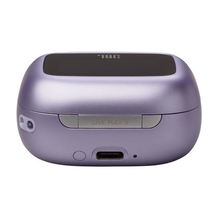 Слушалки JBL Live Flex 3, цвят лилав (Purple), калъфът отзад, с порта USB-C
