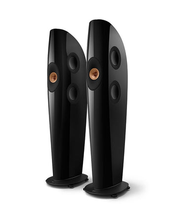 KEF Blade Two Meta, finisaj Piano Black / Copper, vedere din față și lateral