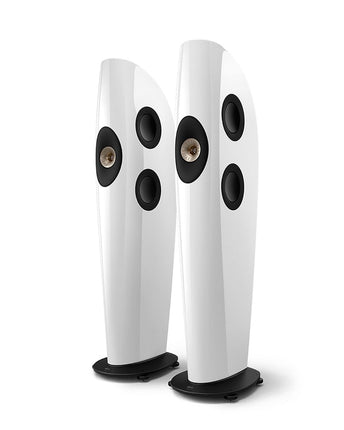 KEF Blade Two Meta, finisaj Arctic White / Champagne, vedere din față și lateral