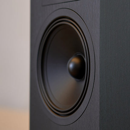 Unul dintre difuzoarele de 160 mm ale boxei Indiana Line Tesi 6, pe finisajul negru