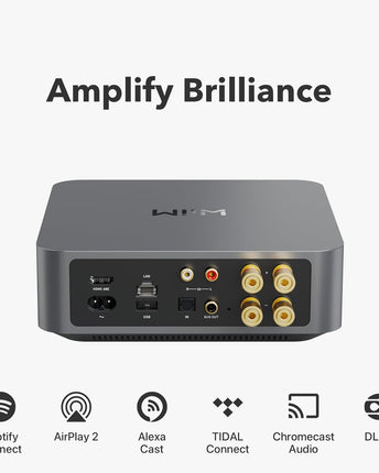 WiiM AMP Стерео усилвател, Bluetooth, AirPlay 2, Spotify, Tidal, Chromecast, HDMI и гласов контрол