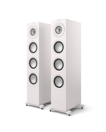 KEF Q11 Meta, finisaj Satin White, vedere din față și lateral