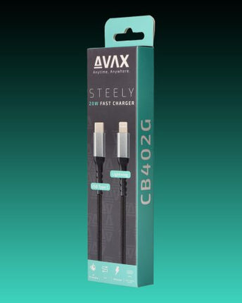 Cablu USB-C - Lightning AVAX CB-402G STEELY, 20W, 1.5m, 3A
