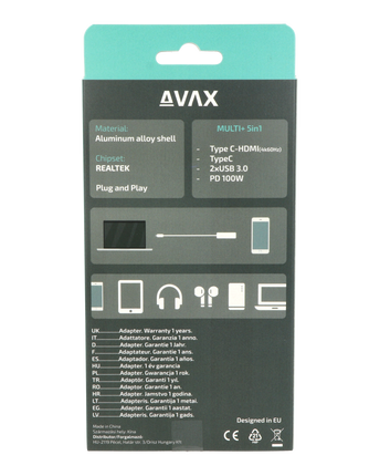 AVAX HB611 CONNECT+ 5in1 HUB Type C-HDMI(4k60Hz), Type C, 2xUSB 3.0, PD 100W HUB
