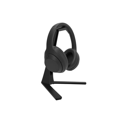 Стойка за слушалки Kanto Audio H3, черна, с поставени слушалки върху опората