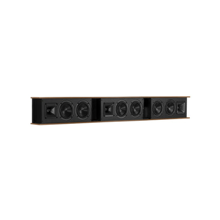 Soundbar Klipsch Heritage Theater Bar in furnir American Walnut, fara grila, vazut din unghi
