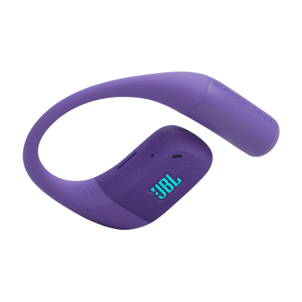 Спортни True Wireless слушалки с отворен дизайн JBL Endurance Zone, лилав цвят, детайл на една слушалка