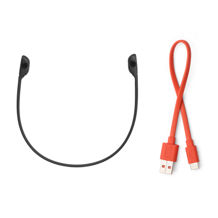 True Wireless слушалки с отворен дизайн JBL Soundgear Sense, черен цвят, лентата за врата и USB-C кабелът от кутията