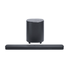 Soundbarul JBL Bar 500MK2 negru și subwooferul wireless, din față