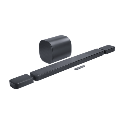 JBL Bar 1300MK2 с прикачени съраунд тонколони и субуфера, в перспектива