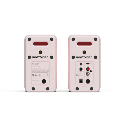 Активни тонколони Kanto Audio ORA в розов цвят, задните панели с входовете