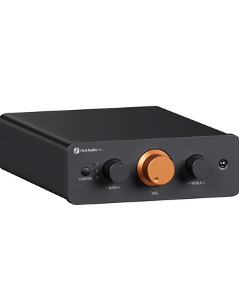 Fosi Audio P4, cu panoul frontal, comenzile și carcasa vizibile