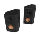 Perechea Klipsch RP-502S II in finisaj Ebony, fara grile, cu cele doua fete inclinate vizibile