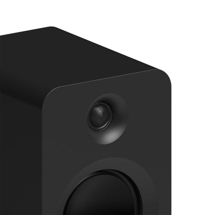 Kanto Audio REN powered speakers in black, silk dome tweeter detail