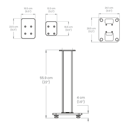 Kanto Audio SX22 technical drawing: plate dimensions and 55.9 cm height