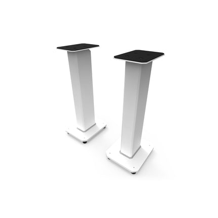 Pair of Kanto Audio SX26 floor stands in Matte White, angled view