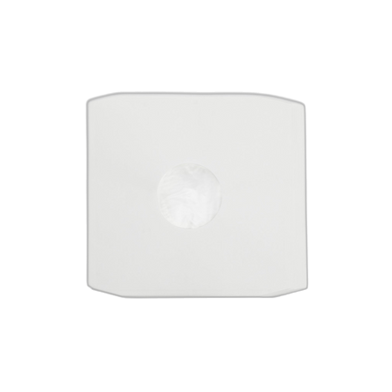 Stack of white Kanto Audio TT-IS20 inner sleeves with label window and angled corners, cut out on a transparent background