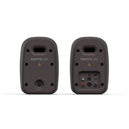 Kanto Audio UKI powered speakers Pumice, rear panels of the passive and active speakers