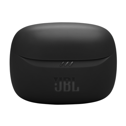 Слушалки JBL Tune Beam 2 (черно): затворен калъф за зареждане, изглед отпред
