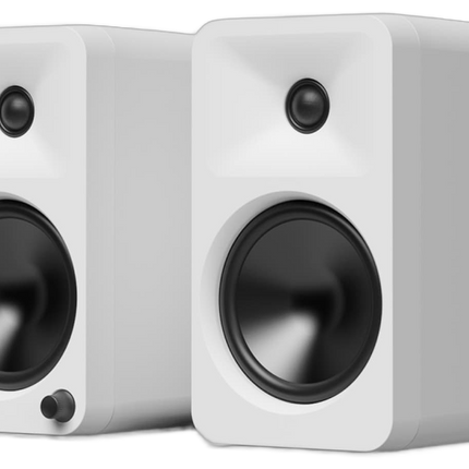 Boxe active Kanto Audio ORA4 albe, perechea văzută din unghi