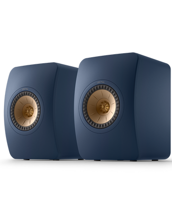 KEF LS50 Meta, finisaj Blue, vedere din față și lateral