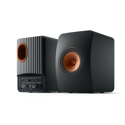 KEF LS50 Wireless II, finisaj Carbon Black, vedere frontală și posterioară