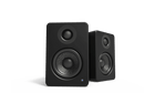 Kanto Audio YU2 black powered speakers, the pair seen at an angle