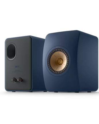 KEF LS50 Meta, finisaj Blue, vedere frontală și posterioară