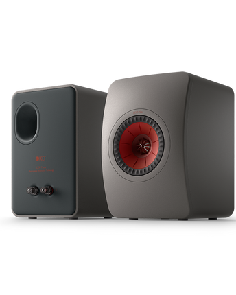 KEF LS50 Meta, finisaj Titanium Grey, vedere frontală și posterioară