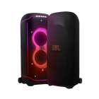 Husa JBL PartyCover Ultimate alături de boxa JBL PartyBox Ultimate cu luminile aprinse