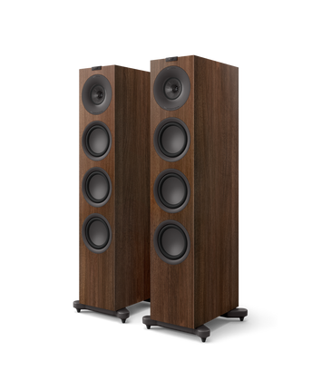 KEF Q11 Meta, finisaj Walnut, vedere din față și lateral