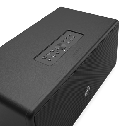 Capacul Audio Pro D-2 W neagră, cu panoul de comandă și cele șase presetări