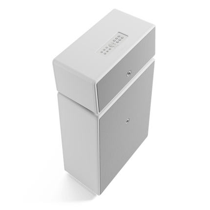 Audio Pro Drumfire II W alb, văzut de sus, cu panoul de comandă de pe capacul boxei D-2 W
