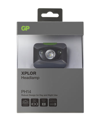 Frontala GP XPLOR PH14, Lumina alba si rosie, 200lm, 3xAAA