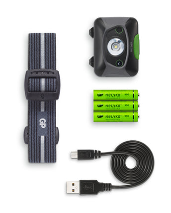 Frontala reincarcabila GP XPLOR PHR15, senzor de apropiere, 300 lm, 3xAAA NiMH, lumina alba si rosie