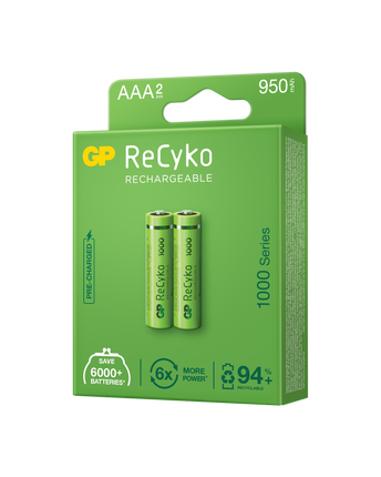 Акумулаторни батерии GP ReCyko AAA 950mAh (R03), рециклируеми опаковки 2бр.