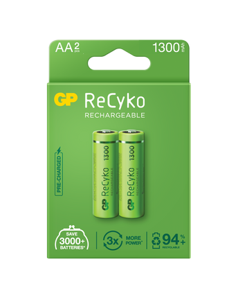Baterii reincarcabile GP ReCyko AA 1300mAh (R6), ambalaj reciclabil 2pcs