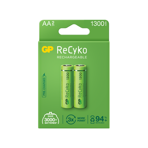 Baterii reincarcabile GP ReCyko AA 1300mAh (R6), ambalaj reciclabil 2pcs