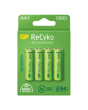 Акумулаторни батерии GP ReCyko AA 1300mAh (R6), рециклируеми опаковки 4бр.