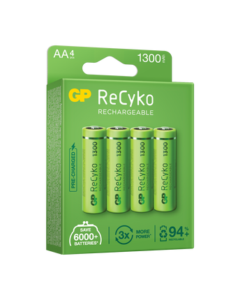 Акумулаторни батерии GP ReCyko AA 1300mAh (R6), рециклируеми опаковки 4бр.
