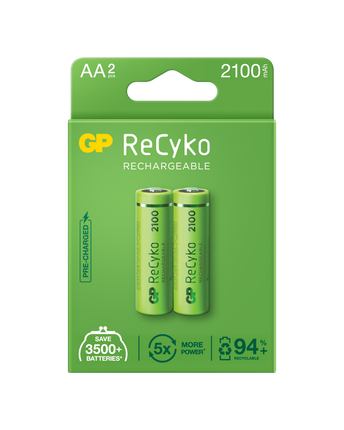 Акумулаторни батерии GP ReCyko AA 2100mAh (R6), рециклируеми опаковки 2бр.